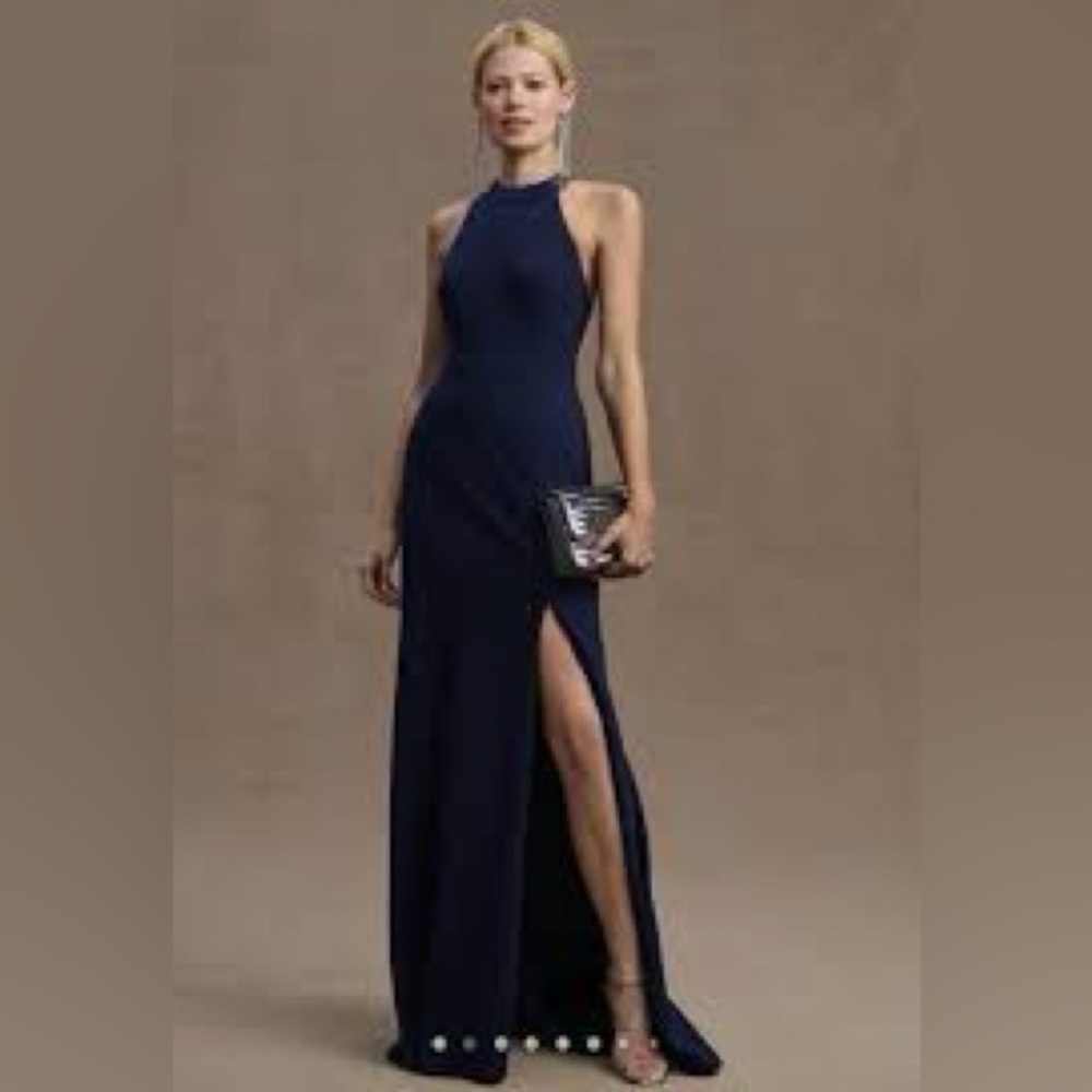 BHLDN Lennox Halter Open-Back Side-Slit Stretch Crepe Gown